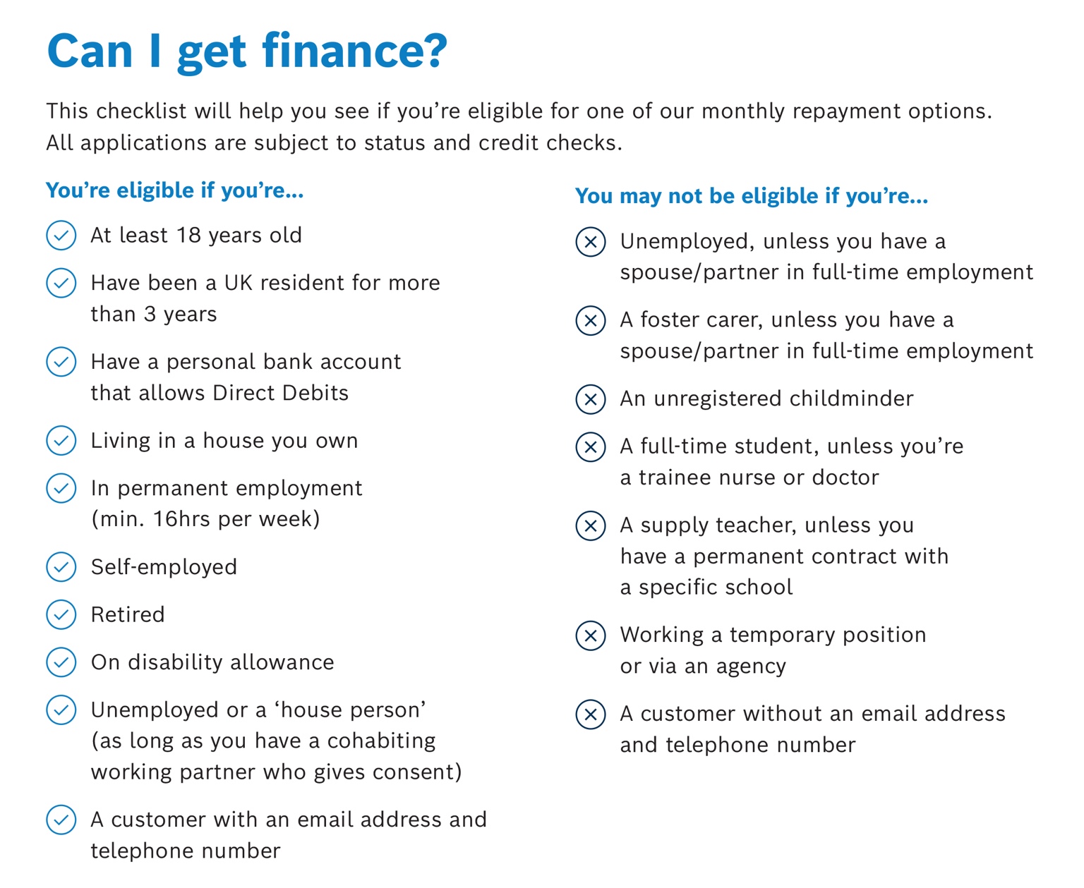 Boiler finance eligibility checklist
